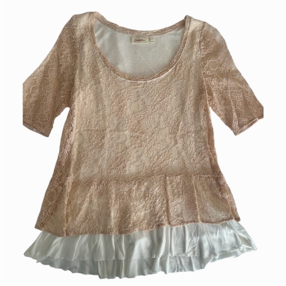 Deletta Ruffled Peplum lace top 3/4 Sleeve size S